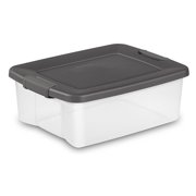 Sterilite 25 Quart Shelf Tote with Flat Gray Lid and Platinum Latches (12 Pack)
