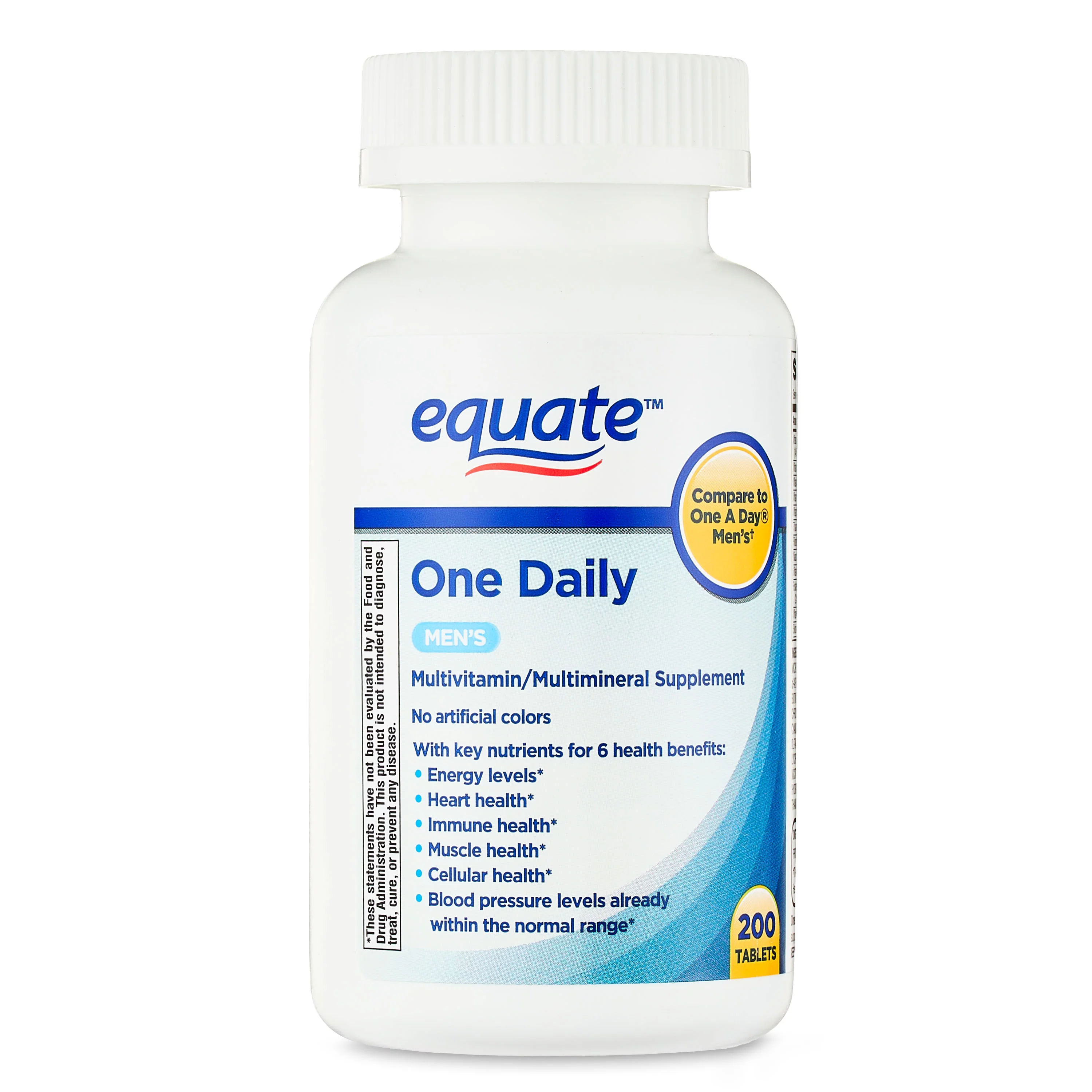 Equate One Daily Men's Multivitamin/Multimineral Supplement Tablets, 200 Count