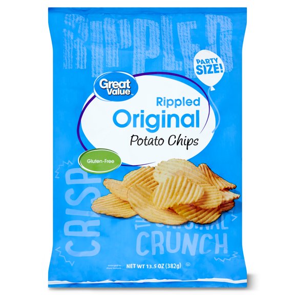 Great Value Original Rippled Potato Chips Party Size!, 13.5 oz