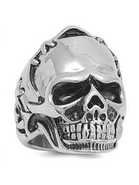 Lex & Lu Men's Fashion Stainless Steel Skull Biker Ring w/Stitched Helmet