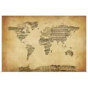 Great BIG Canvas | "Map of the World Map from Old Sheet Music" Art Print - 36x24