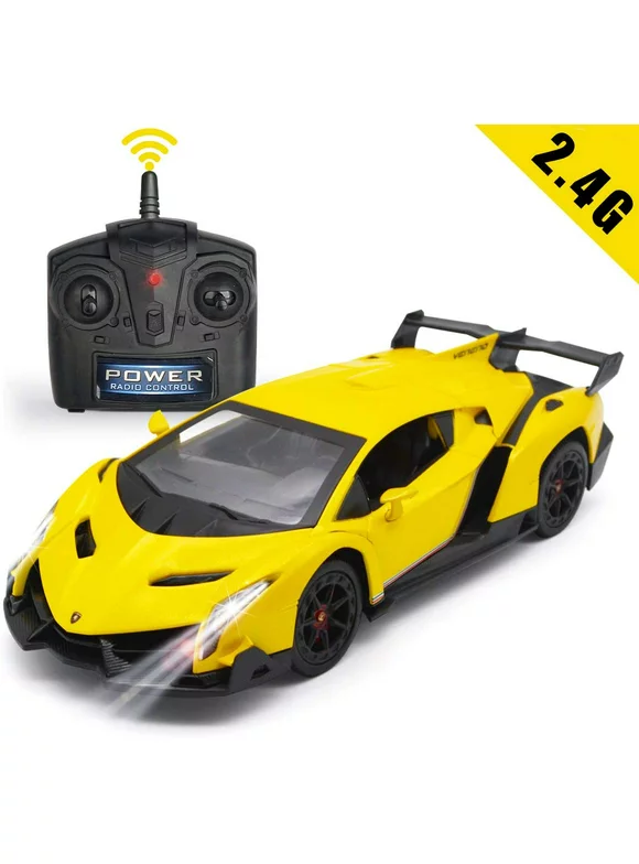 Gold Toy FENG Remote Control RC CAR Racing Cars Compatible with Lamborghini Veneno 2.4G 1:24 Toy RC Cars Model Vehicle for Boys 6,7,8 Years Old,Yellow