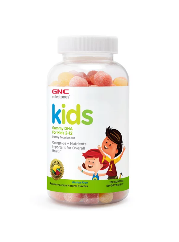 KIDS DHA OMEGA-3 Gummies, 120 Gummies, with Vitamin D3, Brain Health Support for Kids, Gluten Free, Natural Flavors