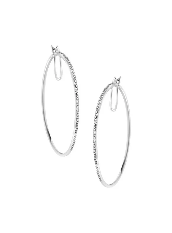 .925 Sterling Silver Diamond Accent Medium Sized Hoops Earrings (I-J, I2-I3)