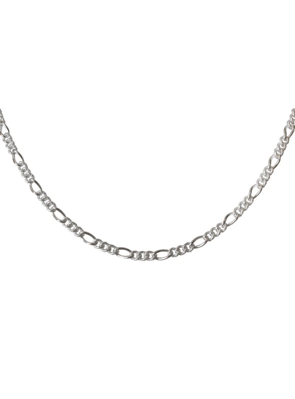 Brilliance Sterling Silver Figaro Chain Pav Wire, 24inch White color, Necklace
