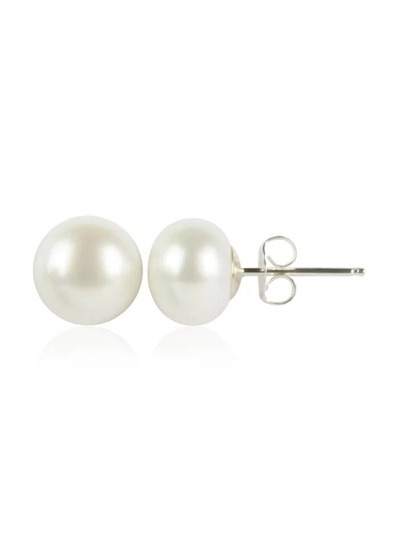 Sterling Silver Stud Earrings with Elegant Freshwater Cultured Button Pearls, Pearls from 5-12 mm, Gift Box Included with Earrings