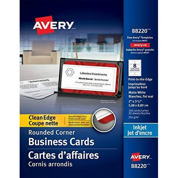 Avery Two-Side Printable Clean Edge Rounded Corner Business Cards for Inkjet Printers, White, Pack of 160 (88220)