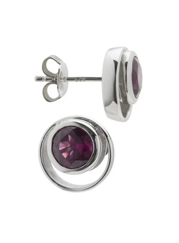 925 Sterling Silver Purple Garnet Earring