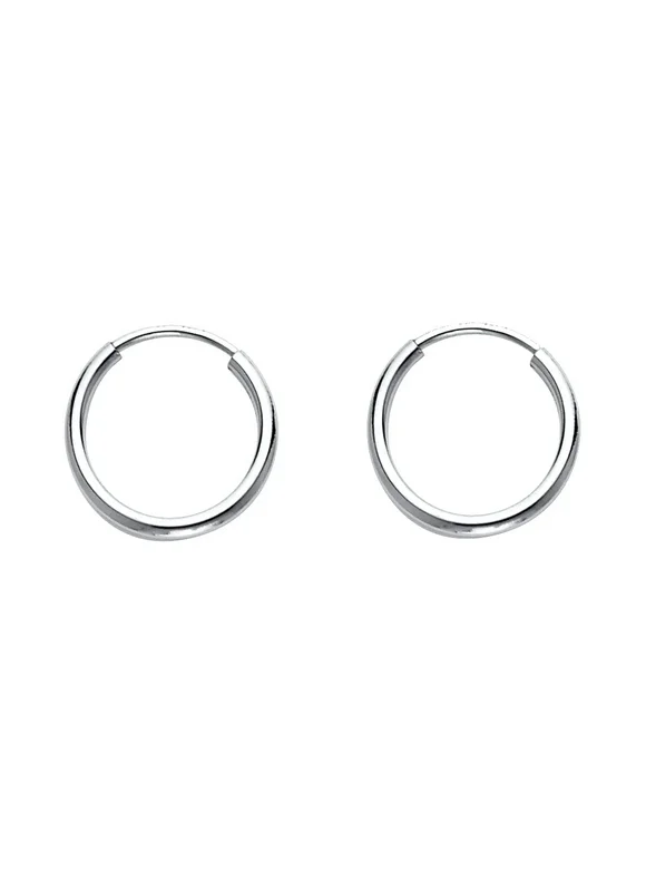 14k White Gold 1.2mm Round Tube Endless Hoop Earrings, High Polished, (12mm)