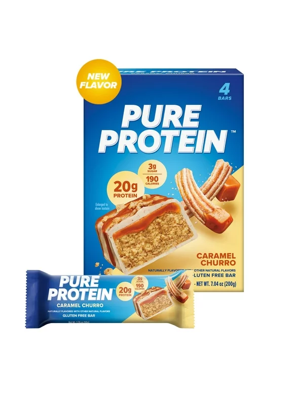 Pure Protein Bars, Caramel Churro, 20g Protein, Gluten Free, 1.76 oz, 4 Ct