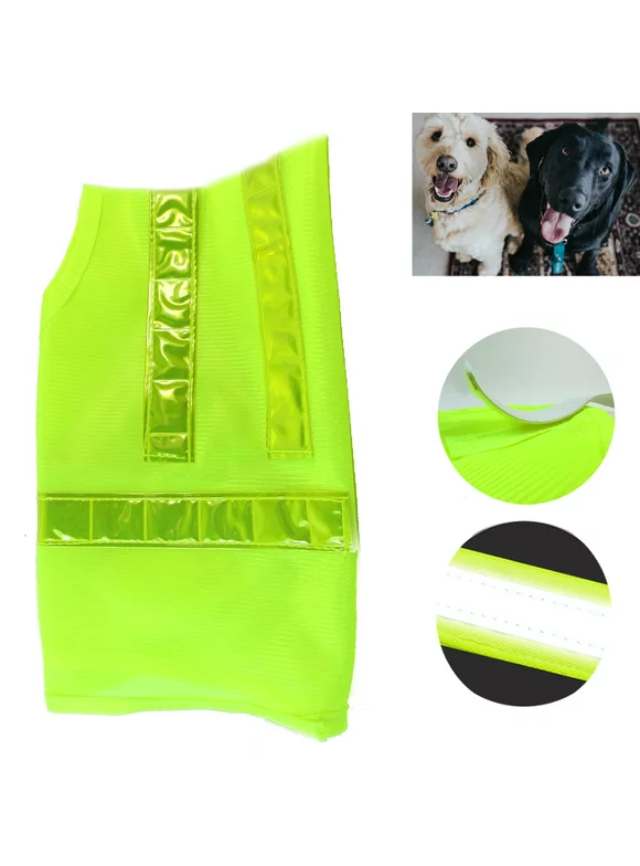 1 Safety Pet Dog Cat Reflective Vest Yellow Adjustable Strap Soft Mesh Walk Hunt