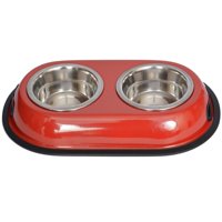 Iconic Pet Color Splash Stainless Steel Double Diner (Red) For Dog/Cat, 1 Pt, 16 Oz, 2 Cup