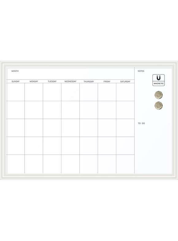 U Brands Magnetic Dry Erase Calendar Board, 30" x 20", Whiteboards, White Frame, 2075U