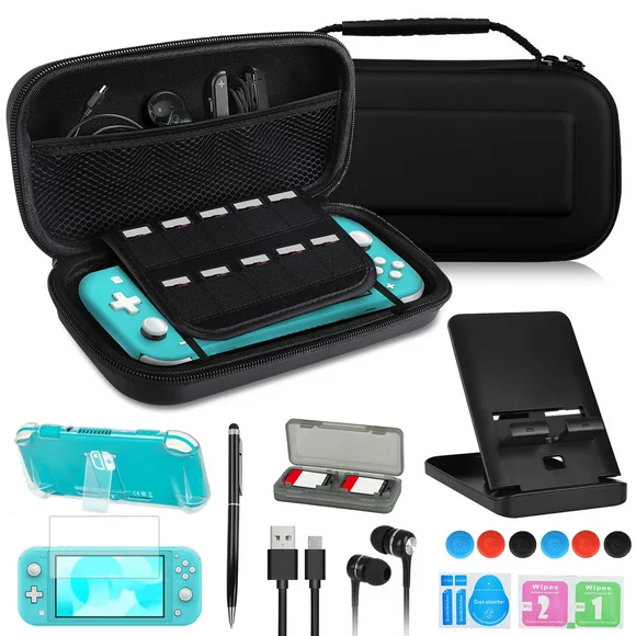 EEEkit 14 in 1 Switch Lite Accessories Bundle, Case & Screen Protector Fit for Nintendo Switch Lite Console, USB Cable, Games Holder, Grip Case, Headphones, Thumb-Grip Pack & More
