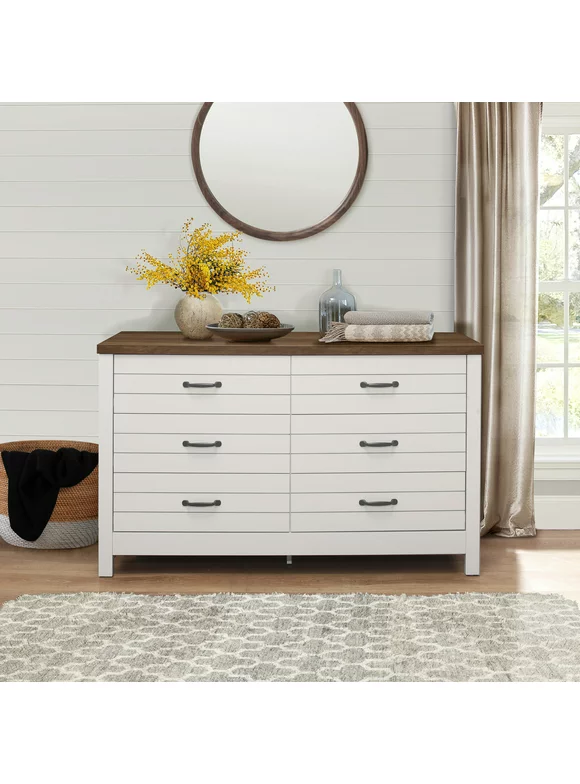 Lancaster Farmhouse Oak Top 6-Drawer Dresser, Ivory, by Hillsdale Living Essentials