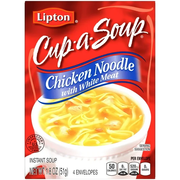 Lipton Cup-a-Soup Chicken Noodle, 1.8 oz, 4 Pack Box Regular