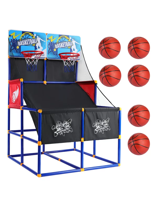 Basketball Goal for Kids, Outdoor Indoor Basketball Hoop Arcade Game with 6 Balls with Pump, Basketball Shooting System for Toddlers and Children, Sports Toys for 3-6 Year Old Boys Girls Gifts, W17910