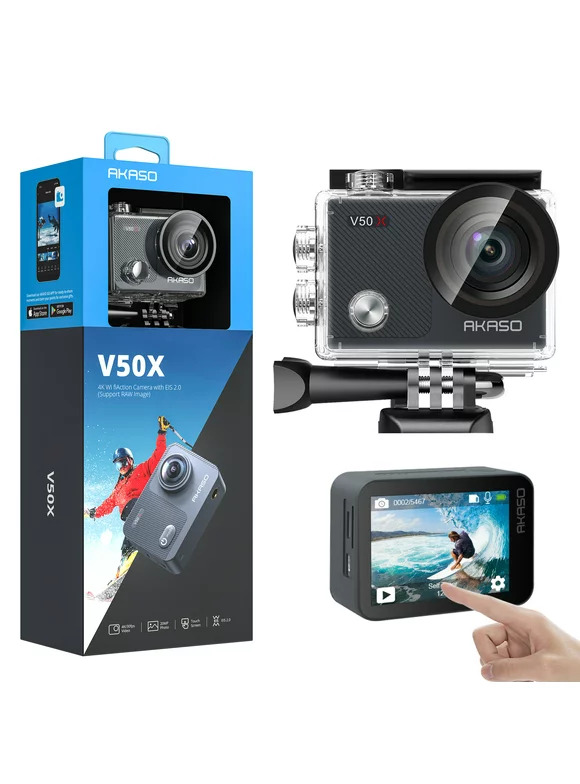 AKASO V50X 4K 30FPS WiFi Action Camera with EIS Touch Screen 4x Zoom Web Camera 131 feet Waterproof Camera Support External Mic Remote Control Sports Camera with Helmet Accessories Kit