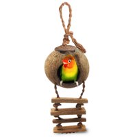 SunGrow Bird Feeder with Ladder: Nesting Home, Bird Feeder, Mini Condo for Avians, Coco Texture Encourage Foot and Beak Exercise, 100% Raw Coconut Husk, Durable Habitat with Hanging Loop