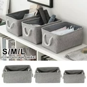 Size S Storage Bin Basket Box Linen Fabric Organizer Drawer Container Household