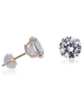 14kt Gold Cubic Zirconia Stud Earrings Round with 14kt Silicone Backs