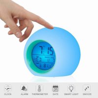 Reactionnx Kids Alarm Clock, Student Wake Up Digital Clock for School, 7 Color Changing Night Light Clock for Boys Girls Bedroom, Children's Clock with Indoor Temperature, Touch Control