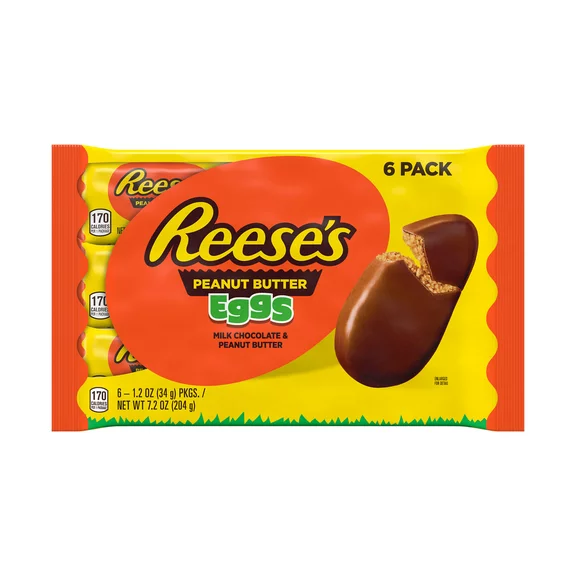 REESE'S, Milk Chocolate Peanut Butter Eggs, Easter Candy, 1.2 oz, Packs (6 Count)