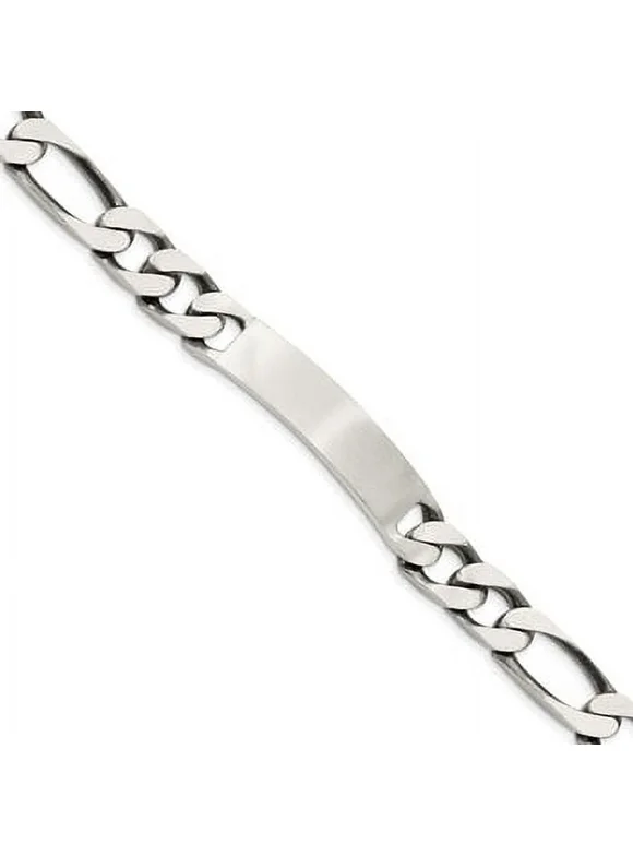 Lex & Lu Sterling Silver Engravable Figaro Link ID Bracelet 8.5'' LAL113119