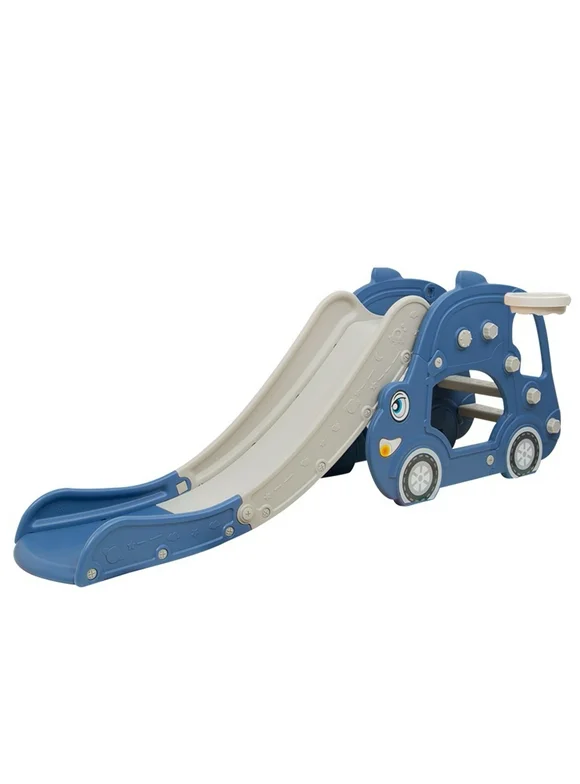 Transer Foldable Toddler Slide Children Slides w/Basketball Hoop & Ball & Music Kids Play Slide Ideal for Indoor and Outdoor Play