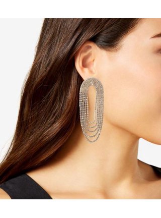 INC International Concepts Silver-Tone Rhinestone Chain Loop Statement Earrings