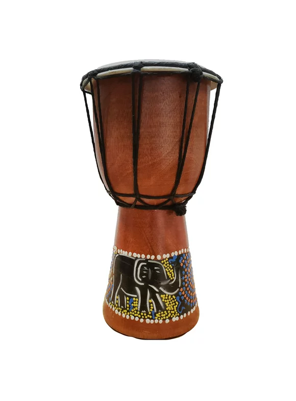 Djembe Drum Hand Painted Multicolor Dots With Unique Random Patterns Elephant Accent Bongo African Inspired Also An Awesome Gifting Idea Unique Décor Option 12" Tall