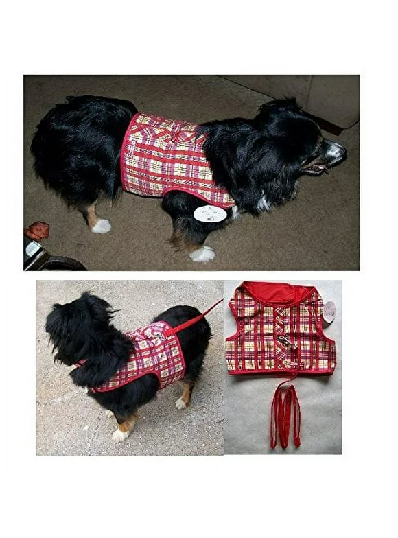 FASHION PRINT No Choke XL Harness Vests For Dogs - Smaller Dog Vest Harnesses(Tartan - Red Plaid)