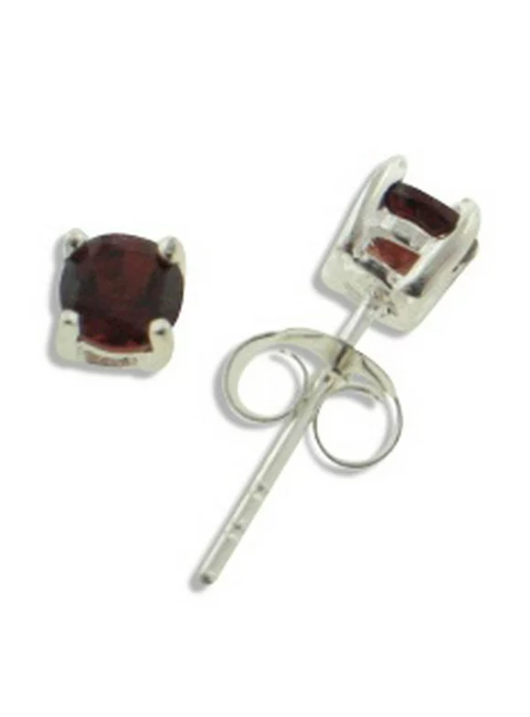 Small Genuine Natural Round Red Garnet Sterling Silver Studs Post Earrings