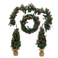Belham Living 4 Piece Set of Garland, Wreath and 2 Trees Red/Green