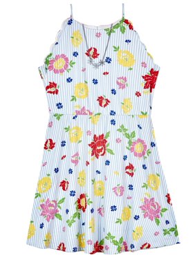 Amy Byer Floral Halter Neck Fit and Flare Dress with Necklace (Big Girls)