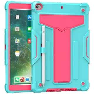 EpicGadget Case for iPad 10.2 (9th/8th/7th Gen) Protective Rugged Hybrid Case with Kickstand Pencil Holder Cover for Apple 10.2 Inch iPad 9th/8th/7th Generation 2021/2020/2019 Release (Teal/Pink)