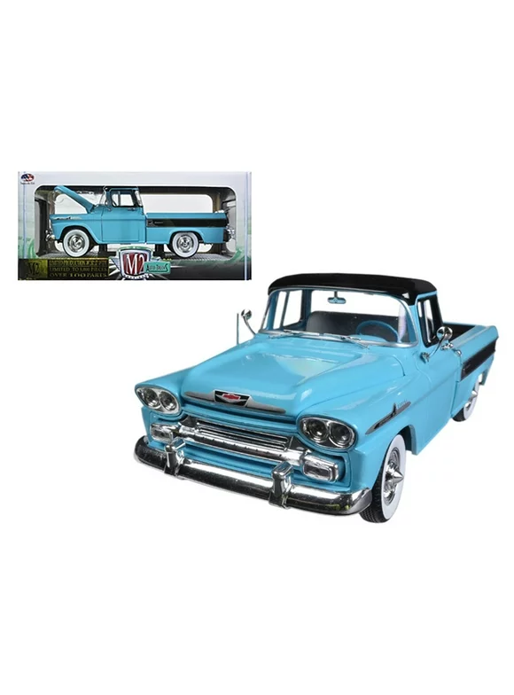 1958 Chevrolet Apache Cameo Pickup Truck Tarton Turquoise 1/24 Diecast Model by M2 Machines