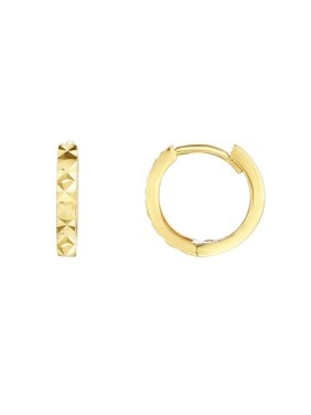 14K Yellow Gold 10.6x11.5Mm Diamond-cut Huggie Earrings with Snap Clasp