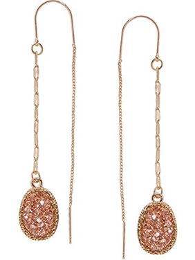 Humble Chic Simulated Druzy Chain Bar Threaders - Needle Drop Earrings, Rose Gold-Tone Stone