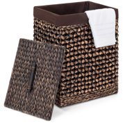 Best Choice Products Decorative Woven Water Hyacinth Wicker Laundry Clothes Hamper Basket w/ Liner, Lid - Espresso