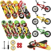Gold Toy 11pcs Mini Finger Skateboards and Bikes Finger Toys Fingerboards with Replacement Wheels and Tools for Kids as Gifts