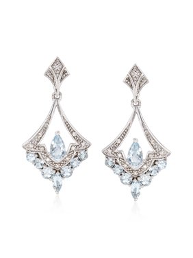 Ross-Simons 0.80 ct. t.w. Aquamarine Chandelier Earrings With Diamonds in Sterling Silver