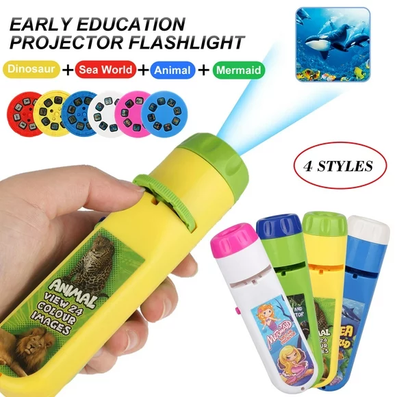 EEEkit Kids Projector Flashlight, Projection Light Toy, Enhanced Story Projection Torch, Educational Learning Bedtime Night Light for Children (96 Pictures, 4 Set)