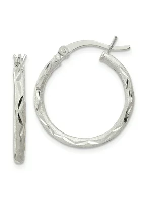 Sterling Silver Satin Finish Diamond-cut Hinged Hoop Earrings (0.9IN Diameter)