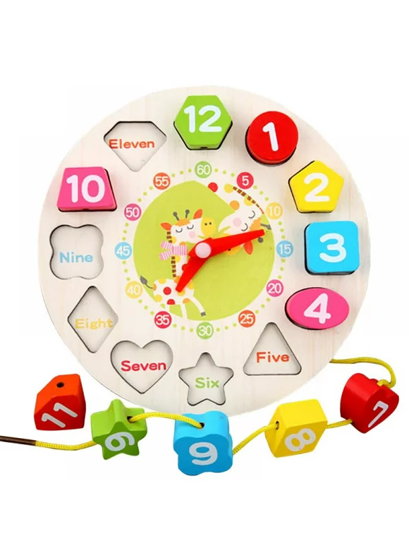 [Hot Toys] - Preschool Children's Early Education Teaching Aids Math Wooden Toys Threading Digital Clock , Perfect Gift for Your Child