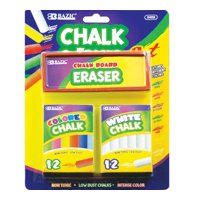BAZIC 12 Color and 12 White Chalk with Eraser Sets, Assorted