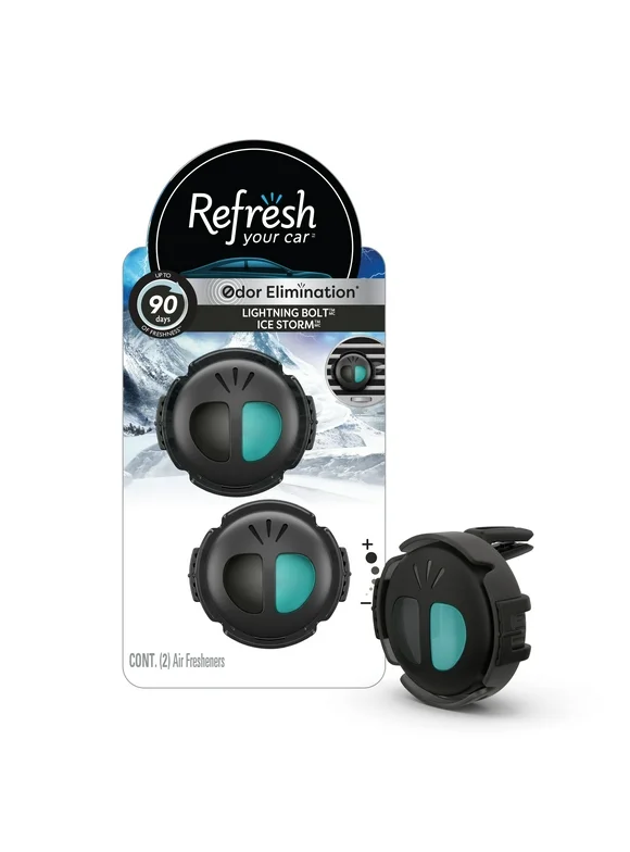 Refresh Your Car Mini Diffuser Car Air Fresheners, Lightning Bolt / Ice Storm Scent, 2 Pack