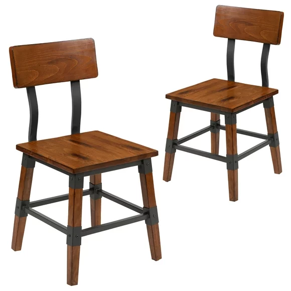 Flash Furniture Jackson 2 Pack Rustic Antique Walnut Industrial Wood Dining Chair