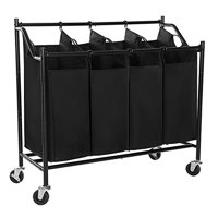 SONGMICS Heavy-Duty 4-Bag Rolling Laundry Sorter Storage Cart with Wheels Black URLS90H