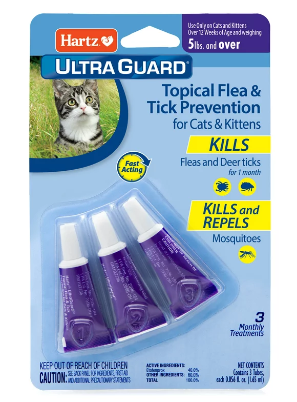 Hartz UltraGuard Topical Flea And Tick Prevention Treatment For Cats And Kittens, 3 Treatments